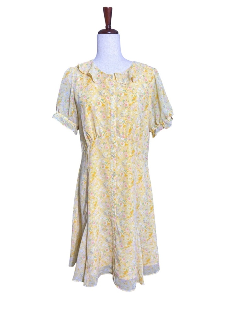 LOFT Yellow Floral Ruffle Collar Mini Dress Size 8